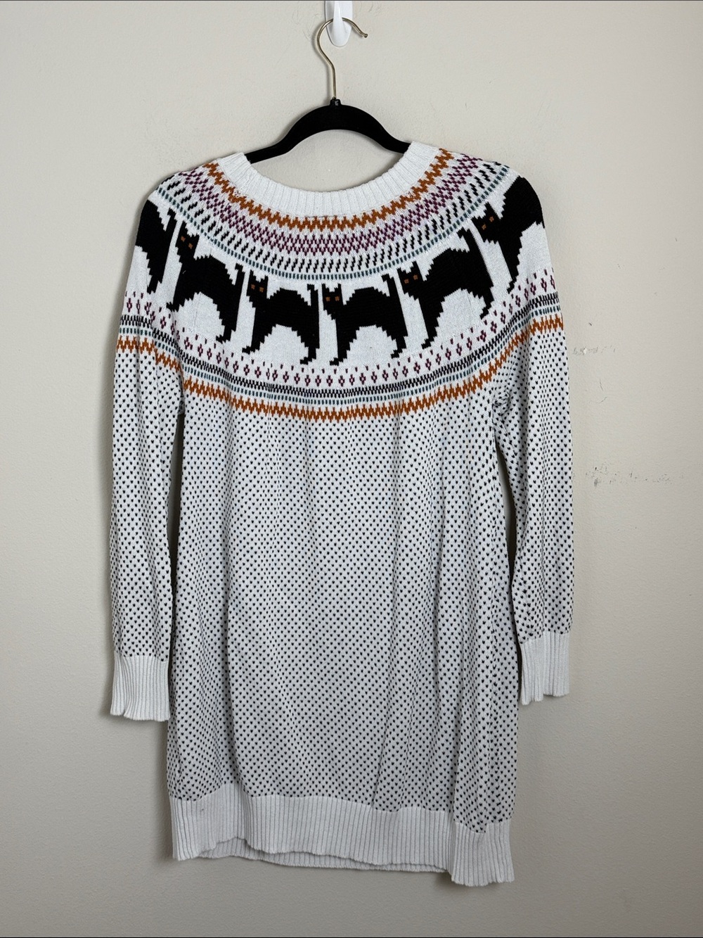 Modcloth Cozy Commitment Sweater Dress Cat Fair Isle Size Large Fall Halloween - Picture 7 of 7